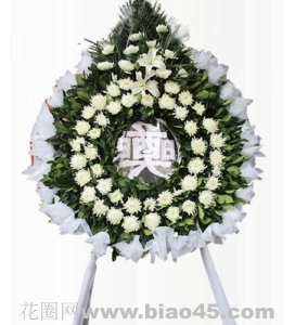 千里吊君-菊花，百合，绿叶组成花圈，按图订制，规格：高约为1.5米<葬礼花圈>